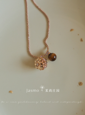 原创长款松果虎眼石吊坠毛衣链女