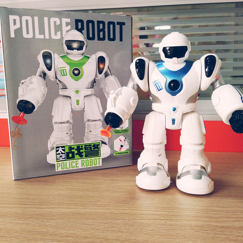 电动行走机器人 太空战警polic robot  灯光音乐软胶弹走路