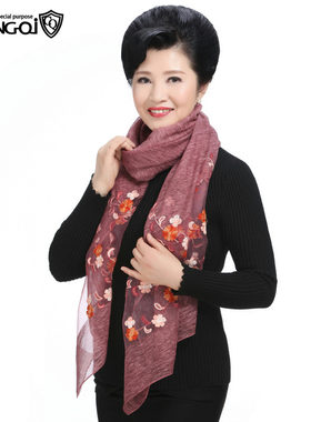 中老年围巾女春秋季妈妈绣花披肩