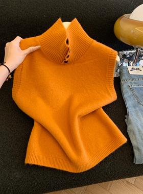 2025秋季高领纽扣无袖针织马甲时尚百搭显瘦叠穿坎肩背心53356