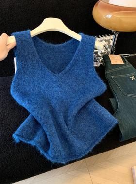 文艺叠穿秋冬简约百搭V领修身纯色无袖马甲坎肩针织衫上衣女53528
