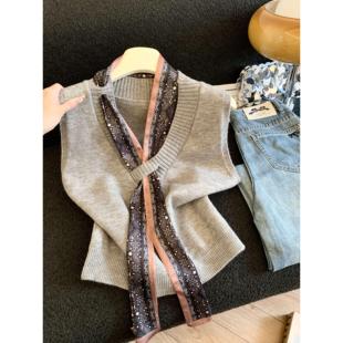 设计感丝巾配饰针织马甲坎肩2025秋冬休闲毛衣背心外搭 50578