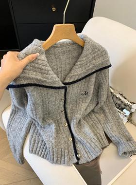 秋冬外穿新款时尚百搭毛衣刺绣海军风宽松针织上衣52549
