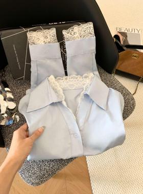 法式蕾丝拼接长袖衬衫女秋新款韩系小众衬衣高级感气质上衣 50836