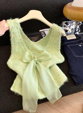 蝴蝶结针织吊带马甲女外搭2025新款早秋前后两穿叠穿背心52659