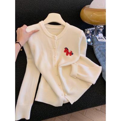 2025韩系刺绣毛衣外套女秋冬宽松毛织针织开衫上衣秋季秋装53363