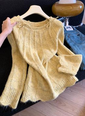 蝴蝶结软糯慵懒氛围感穿搭针织衫毛衣女秋新款高级感上衣女52733