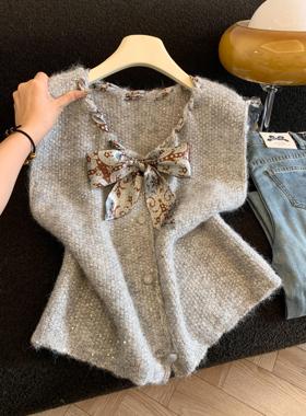 设计感丝巾系带针织马甲叠穿女秋冬新款时尚百搭无袖上衣女53469