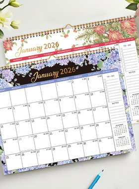 2026年挂历办公室墙面日历pp面英文12个月亚马逊挂墙式手绘风定制