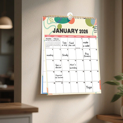 亚马逊热销2026年欧美风墙面挂历英文版创意日历YO圈跨境月历记事