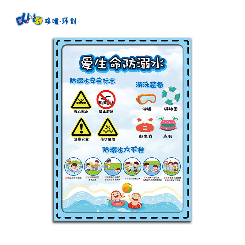 幼儿园防溺水安全教育展板标识夏天主题墙环创游泳防暑小妙招墙贴
