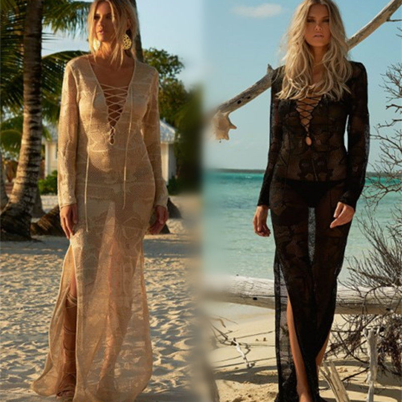 海边度假修身防晒衣棉镂空性感比基尼泳衣外套沙滩裙罩衣罩衫长裙