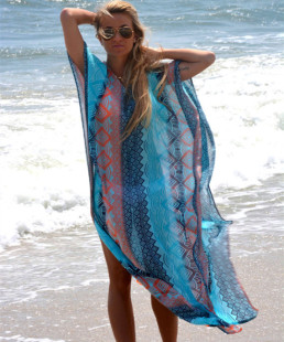 新款 罩衣罩裙 欧美海边度假裙宽松V领长袍雪纺长裙比基尼外搭罩衫