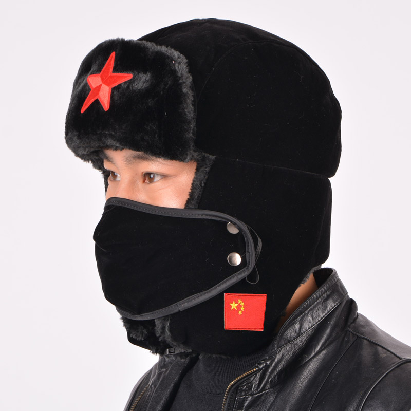 红星国旗 帽子男潮东北防寒护耳帽雷锋帽冬帽棉帽男滑雪地帽青年