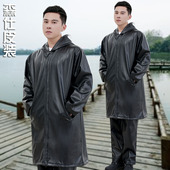 加长连帽春秋单款 套装 皮衣男式 宽松防油防水干活工作服中老年皮裤