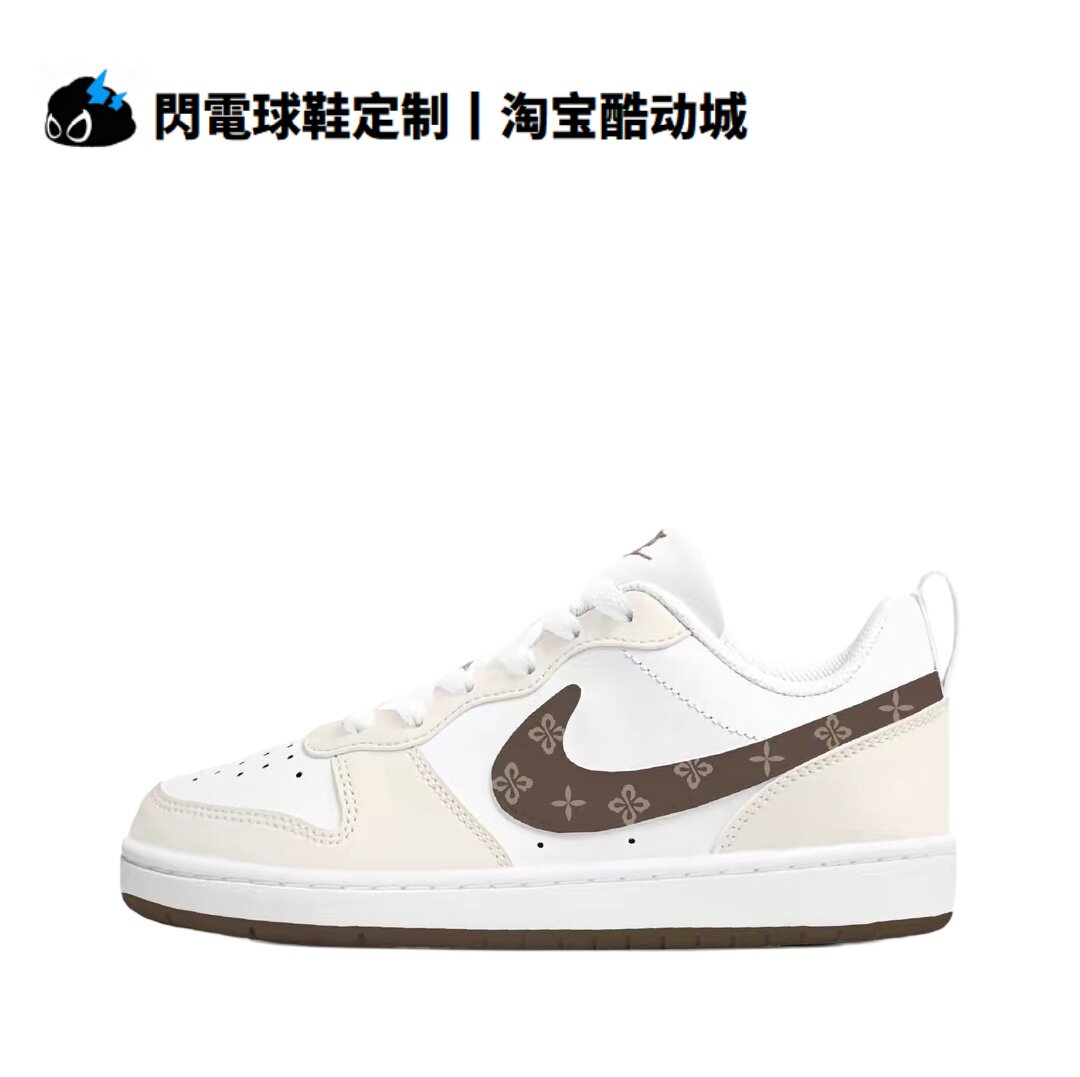 球鞋定制Nike Court Borough 印花 GS 皮革 甜美可爱低帮女子板鞋