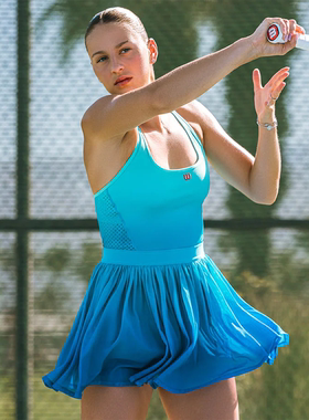 代购wilson Headliner威尔胜女士网球连衣裙彩虹色百褶裙带内衬