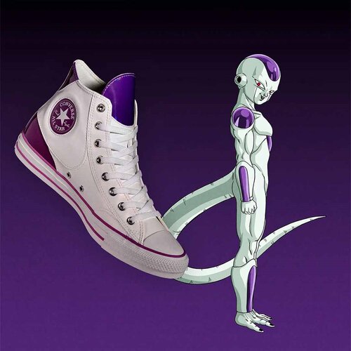 代购Converse All Star龙珠Z弗利萨联名板鞋耐磨防滑高帮白紫撞色