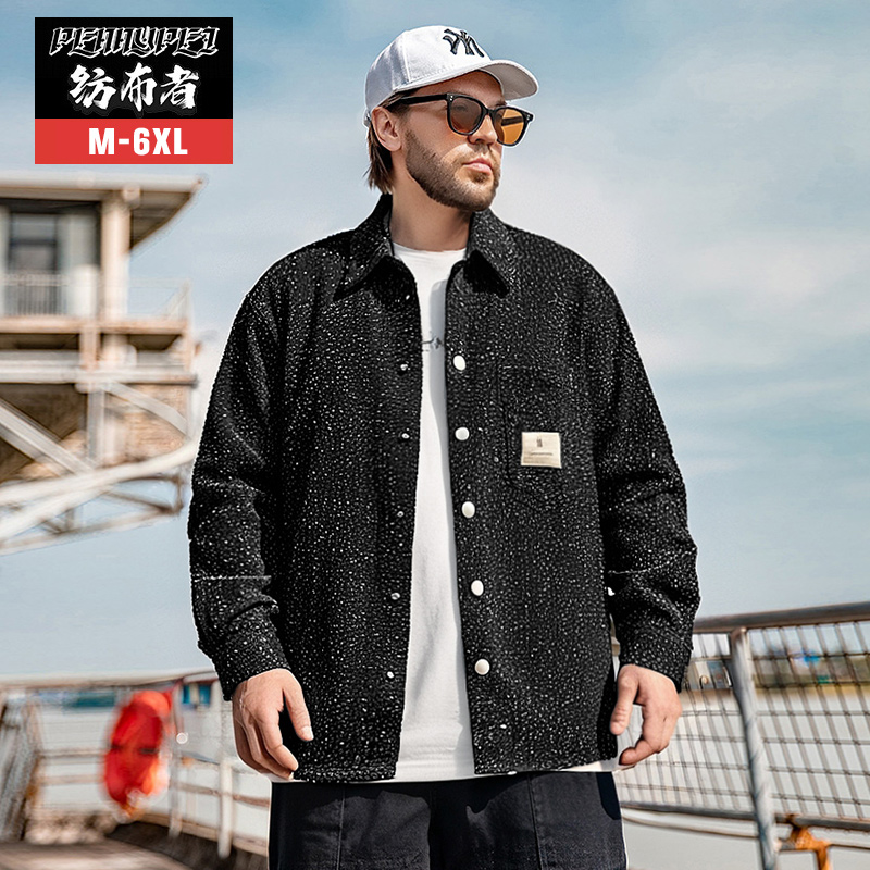 纺布者潮牌大码男装宽松衬衫男秋季潮胖子加肥加大休闲长袖衬衣男