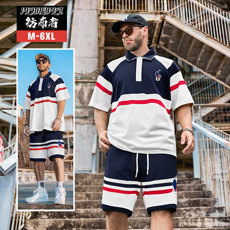 纺布者撞色拼接POLO衫短裤套装