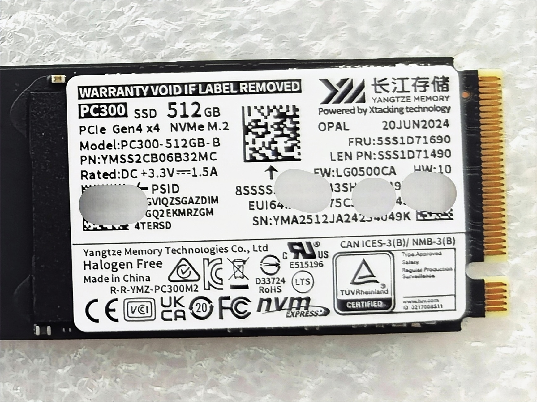 长江存储/联想512g固态硬盘 PC300 pcie Gen4 NVME协议2280全新