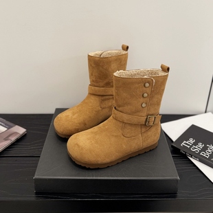 ins风雪地靴女2025冬内增高纽扣绒面短靴皮带扣时尚 小土豆靴 棉鞋
