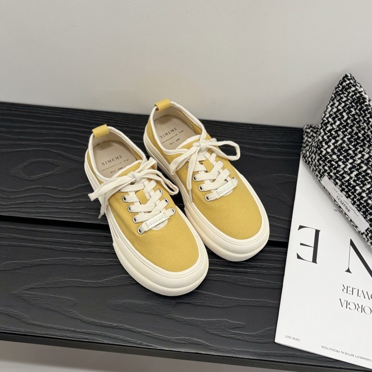 厚底帆布鞋2025春系带时尚休闲鞋经典款彩色板鞋百搭潮牌青年女鞋