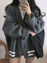 宽松百搭学生V领小外套加厚慵懒风上衣毛衣开衫 针织衫 女秋冬韩版