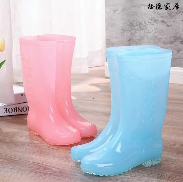 WEAR-RESISTANT MID-TUBE WARM ADULT TREND SIMPLE WOMENS WATER SHOES NON-SLIP LARGE SIZE COMFORTABLE FLAT-BOTTOMED STUDENT RUBBER RAIN BOOTS