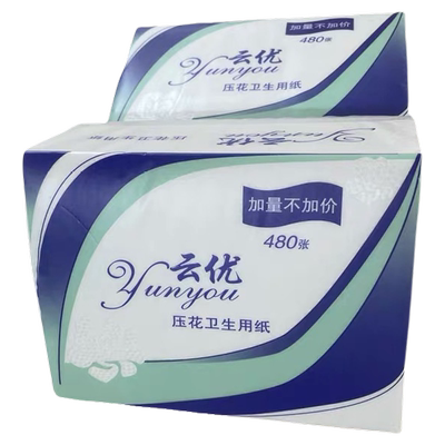 云优480张/包原木浆白色泡点压花家用卫生纸草纸刀切纸实惠装厕纸