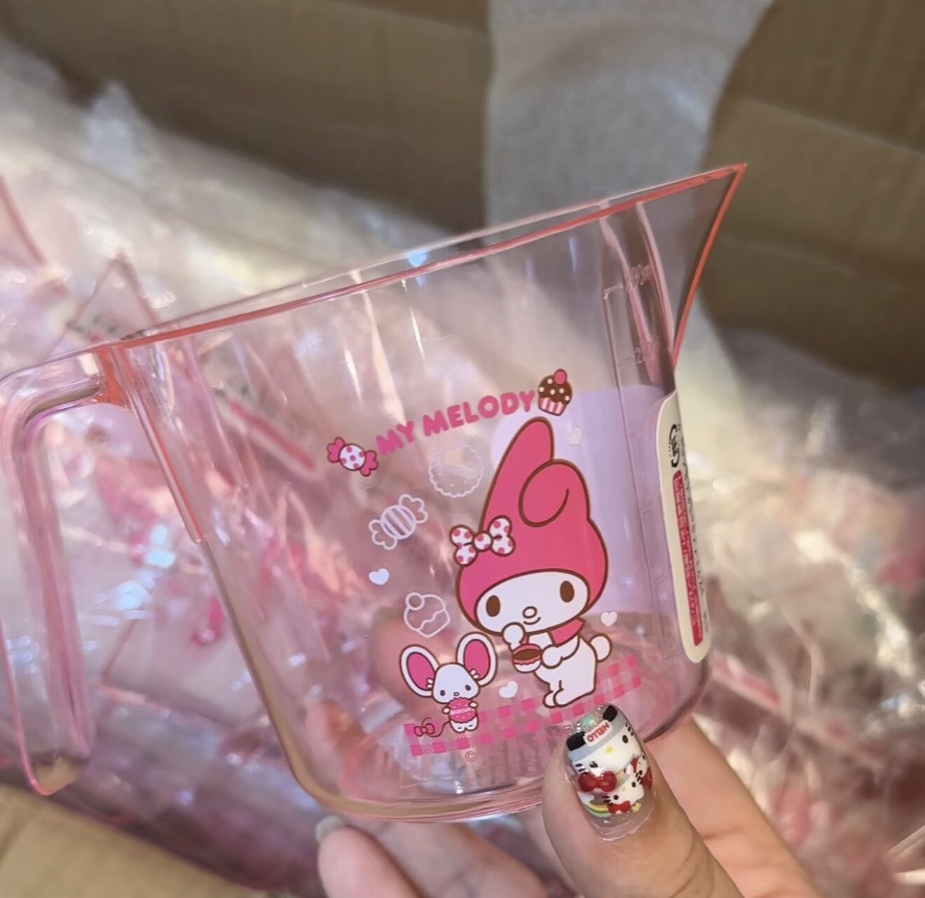 正版三丽鸥美乐蒂透粉色烘焙/烹饪/打蛋刻度量杯