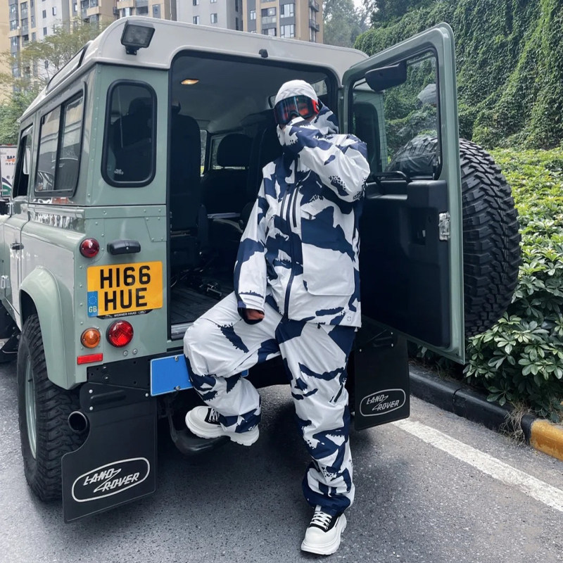 gsousnow滑雪背带裤女户外单板滑雪裤子男奶牛蓝天白云滑雪服套装