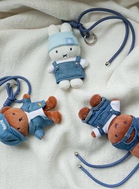 日本ULALOV首尔限定可爱牛仔系列米菲兔黑皮梅儿鲍里斯熊挂件礼物