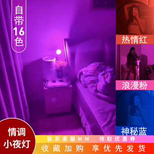 led氛围感小夜灯紫色浪漫情调灯房间床头氛围灯高级感卧室气氛灯