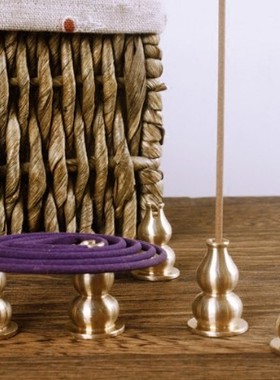 纯铜九孔香座葫芦插香器黄铜盘香香架线香托架夹香迷你小香炉香插