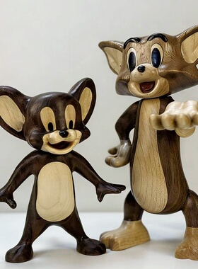 猫和老鼠汤姆和杰瑞实木拼接工艺生日礼物桌面摆件客厅玄关装饰品