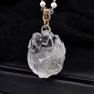 天然绿幽灵九尾狐小吊坠精致立体可爱俏色幽灵水晶狐狸项链