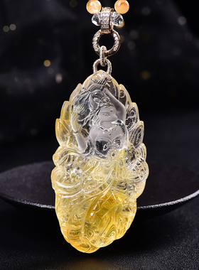 天然黄胶花九尾狐大吊坠手工精雕精品胶花水晶狐狸原创设计毛衣链