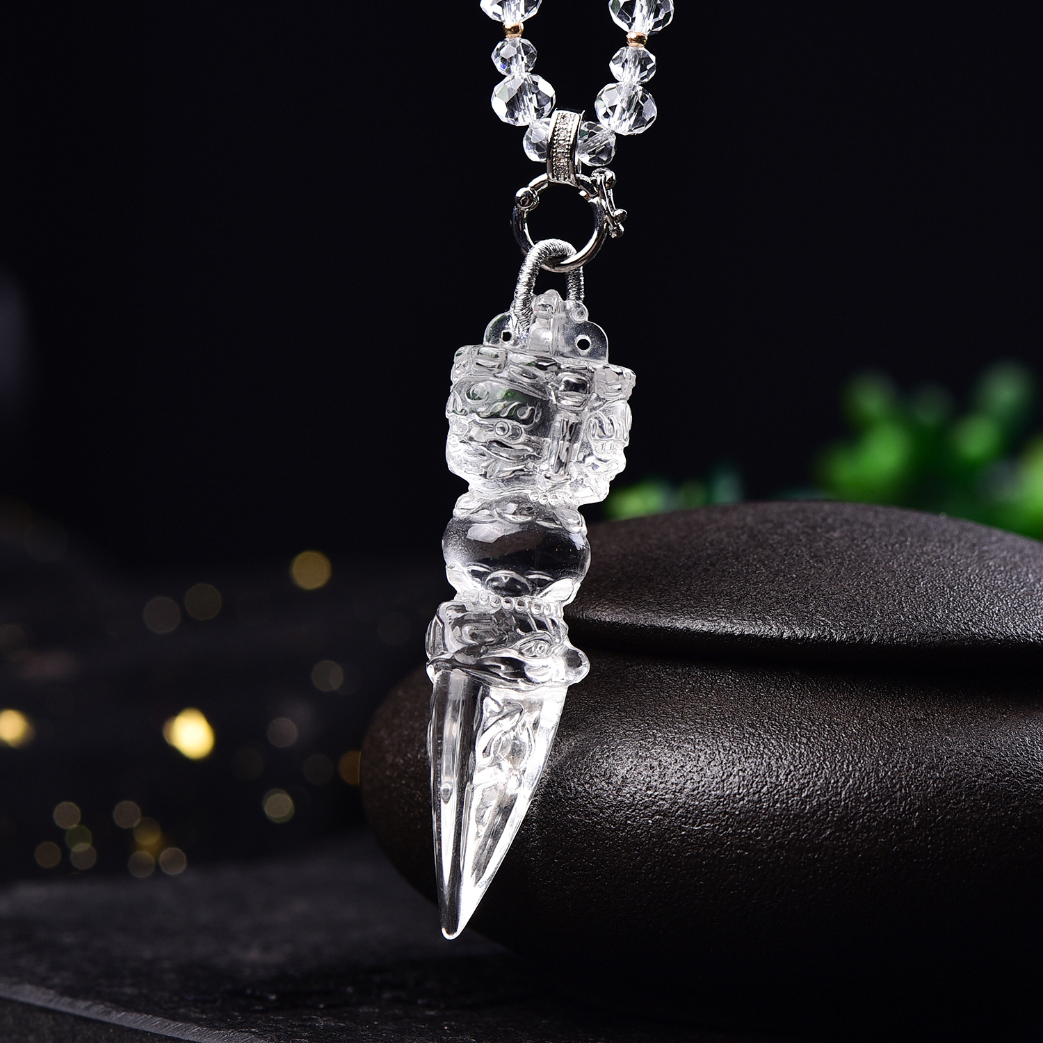 新款现货天然白水晶金刚杵小吊坠精致立体水晶降魔杵男女项链