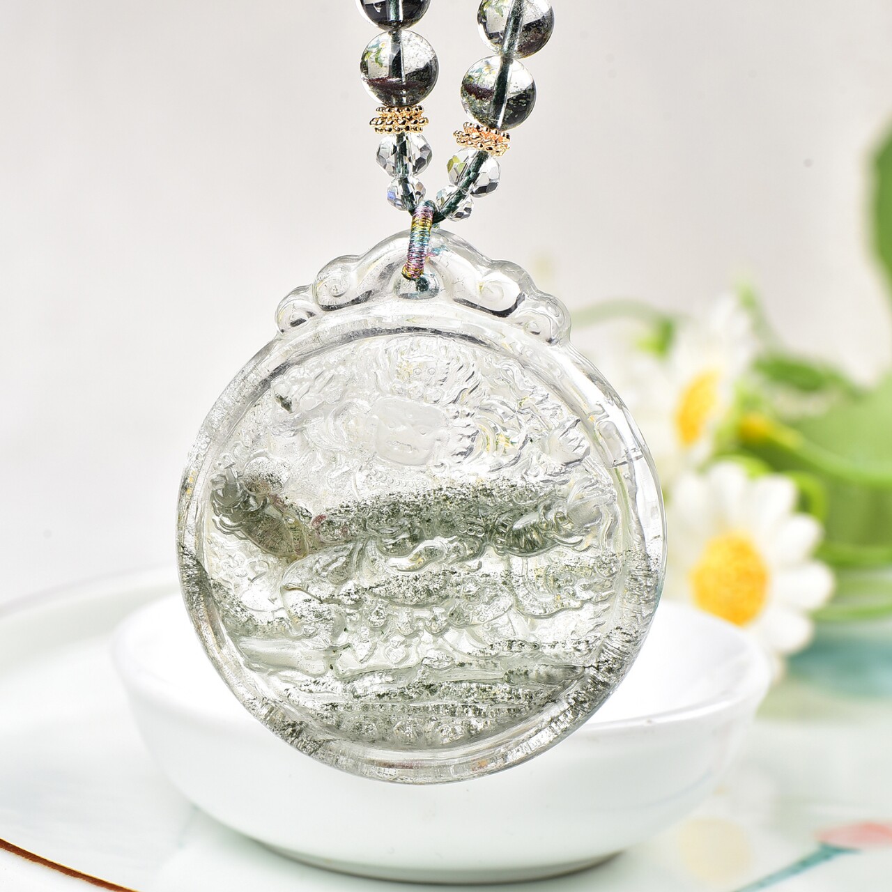 新款现货天然绿幽灵大黑天大吊坠水晶大黑天男女毛衣链