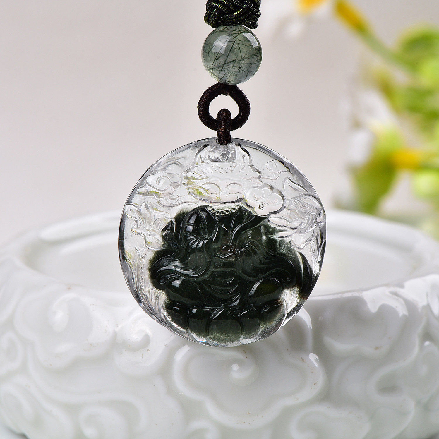 精品绿幽灵九尾狐小吊坠手工精雕精致幽灵水晶狐狸锁骨链