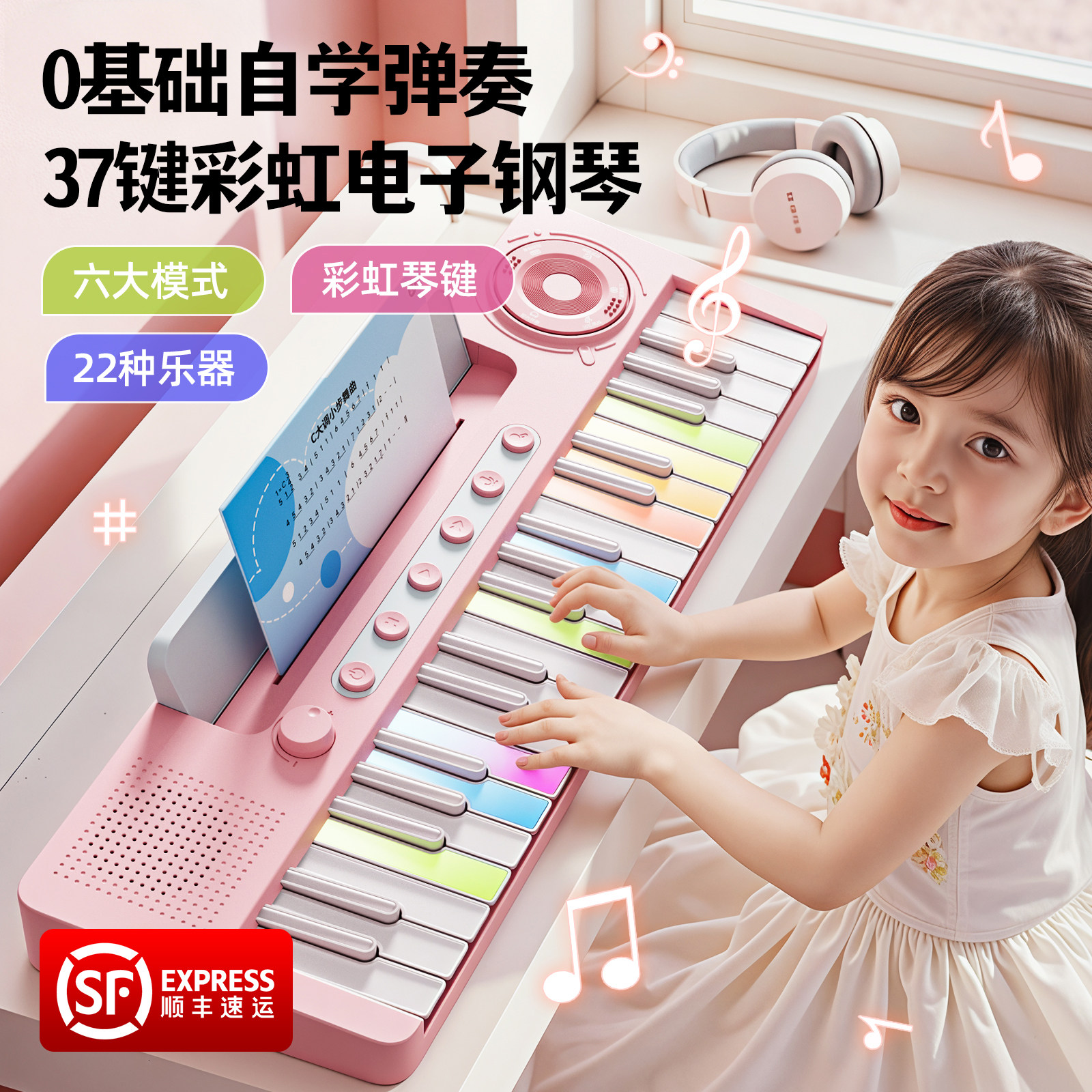彩虹电子钢琴初学入门可弹奏玩具小女孩宝宝生日六一儿童节礼物61