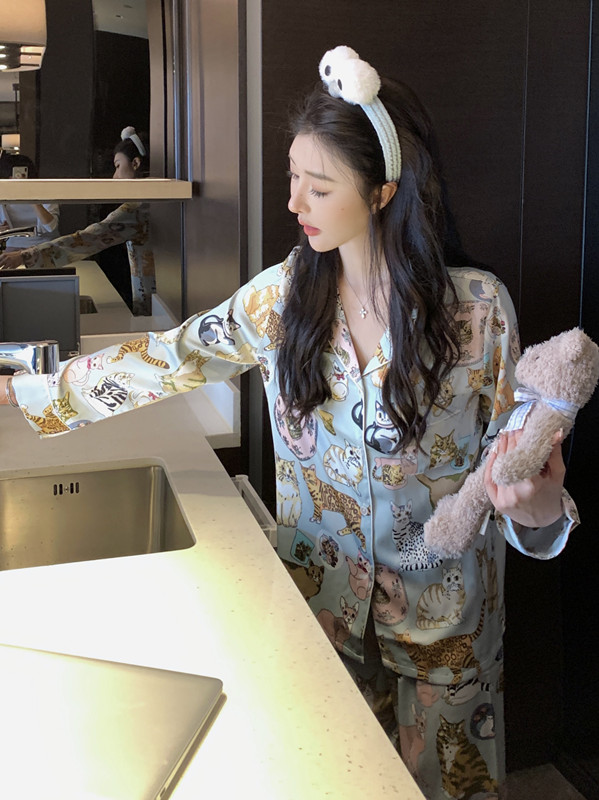 桑蚕丝真丝睡衣女长袖套装