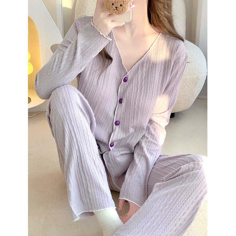 纯棉睡衣女春秋长袖高级感家居服