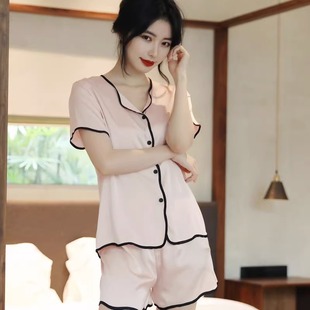 高级感黛安靓真丝睡衣女夏季 夏天冰丝绸家居服薄 网红风短袖 短裤