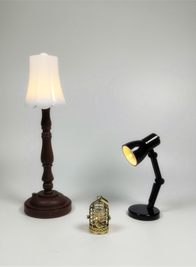 过家家玩具配件塑料可亮落地台灯鸟笼灯娃屋迷你摆件道具场景