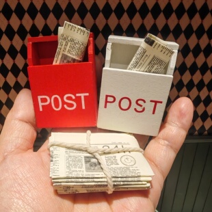 娃屋迷你微缩邮箱报纸箱木质模型道具场景