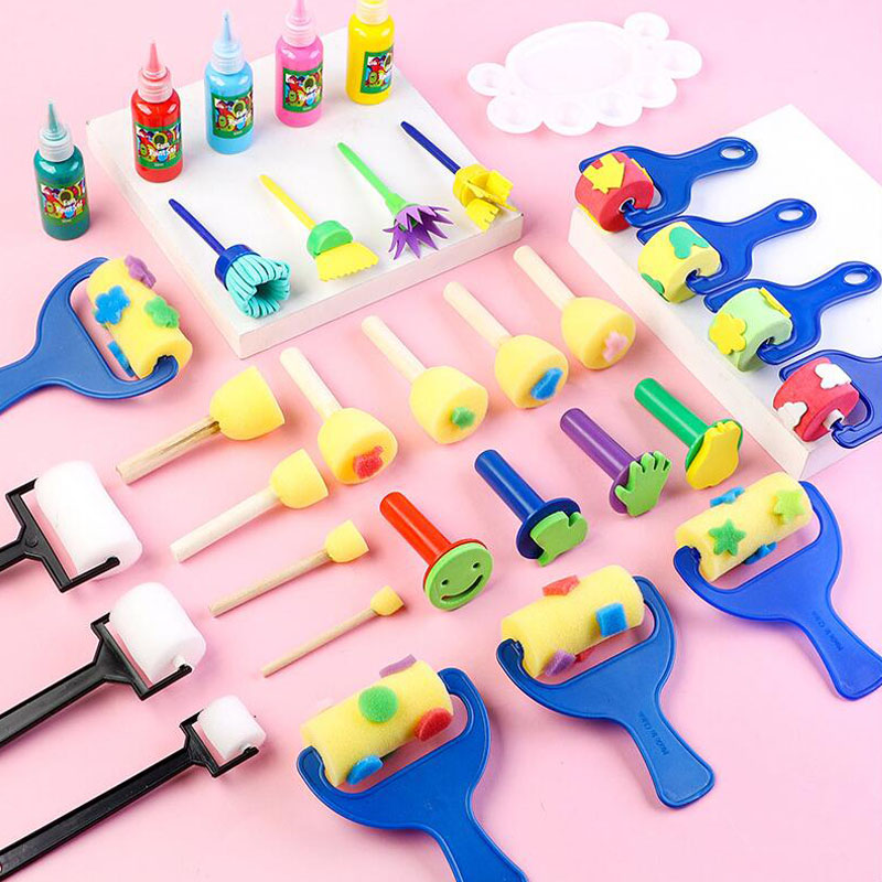 儿童圆形海绵画刷绘画涂鸦工具