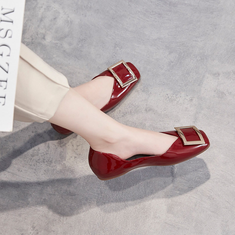 ZHR 2023新款时尚浅口金属方扣平底豆豆单鞋女休闲一脚蹬懒人船鞋,女鞋,老爹鞋,淘宝优惠券,粉丝福利购,淘宝优惠卷