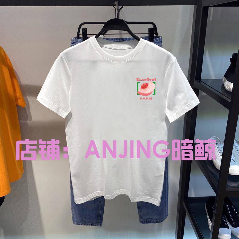 外贸新款美式水蜜桃印花男女小众宽松嘻哈街头纯棉短柚T侐